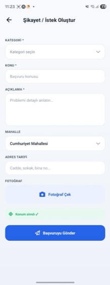 Fotoğraflı şikayet / istek oluşturma