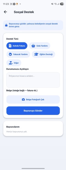Gizlilik korumalı sosyal destek başvurusu
